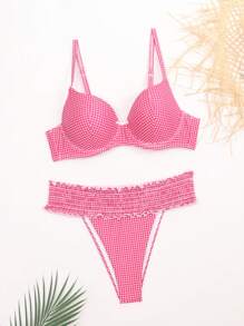 Women's Summer Red Gingham Print With White Bowknot Wrap Around Bikini Sets,Push Up Bikini ,Underwire Bikini,Beach Vacation Outfits,Swimsuit,Summer Dresses For Women,Summer Clothes Women,Festival,Ibiza Outfits,Swimwear Women,Bikini Set,Swimming Costume Women,Beach Wear Women,Holiday Co Ord,Beach Dress,Bikinis For Women Sets - Multicolor - View 3