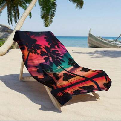 GEL HUT MUN Oversized Quick Dry Tropical Coconut Tree Printed Beach Towel - Super Absorbent Microfiber Bath Mat, Suitable For Travel, Swimming Pool, Diving, Surfing, Yoga, Camping - 100% Polyester Knitted Fabric, Hand Wash Only, Coastal Theme, Great For Beach Chairs, Covers, Sand Bags, Pool, Beach Blanket, Oversized Beach Towel, Summer, Holiday Essentials
