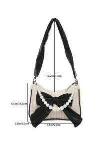 A Brand New Mini Bow Pearl Handbag, Fashionable And Avant-Garde, Made Of Exquisite And Simple Pu+Woven Material, Suitable For School, Shopping, Travel, And Spring Outings. It Is The Best Choice For Girl To Use In Spring And Is The Best Gift For Friends And Classmates - Bow Pearl Handbag - View 9