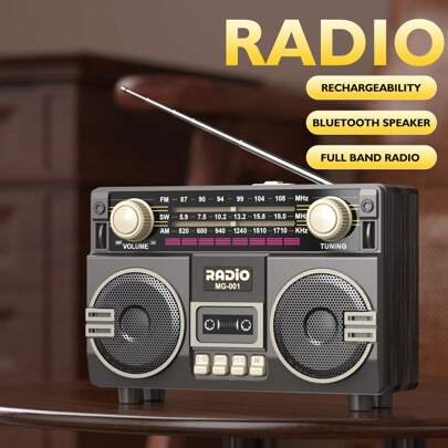 Radio vintage senza fili, portatile AM/FM/SW con ricarica USB, batteria, antenna, AUX e slot per scheda TF, adatta per uso domestico e all'aperto, ottimo come regalo