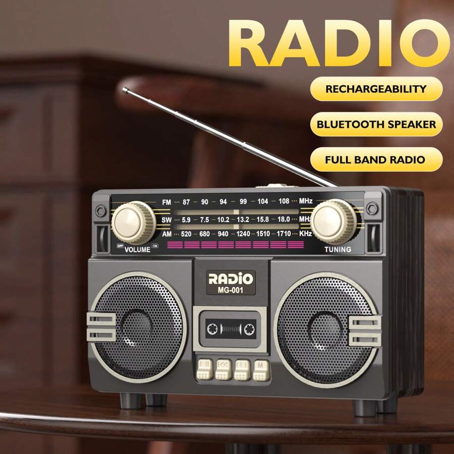 Radio Nirkabel Klasik, Portabel AM/FM/SW dengan Pengisian Daya USB, Baterai, Antena, AUX dan Kartu TF, Cocok untuk Rumah dan Luar Ruangan, Sangat Cocok Sebagai Hadiah