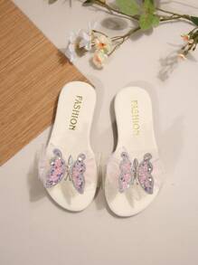 New Transparent Butterfly Decor White Slide Sandals, & Versatile Flat Slip-On Suitable For Parties And Daily Outfits, Suitable For Teenagers - White - View 5
