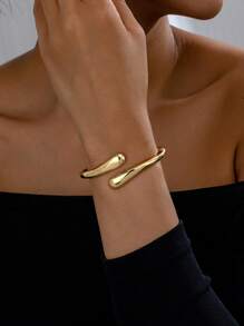 Wedding Season 2pcs Minimalist Elegant Teardrop Jewelry Set, Including 1 Bracelet And 1 Open Ring, Suitable For Daily Life And Parties, Excellent Gift For Women