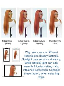 13*4 Ginger Orange Wig 26 Inch Long Lace Front Wig For Women Natural Heat Resistant Fiber Synthetic Straight Wigs For Daily Use Party Halloween - 薑色 - 查看 10