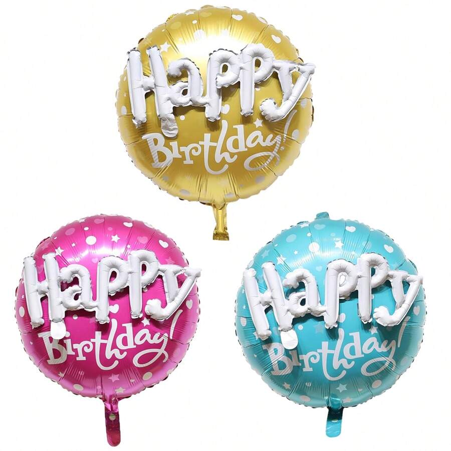 3pcs/Set 22inch Happy Birthday Round Foil Balloon Set Birthday Party Decorations Babayshower - Multicolor - View 1
