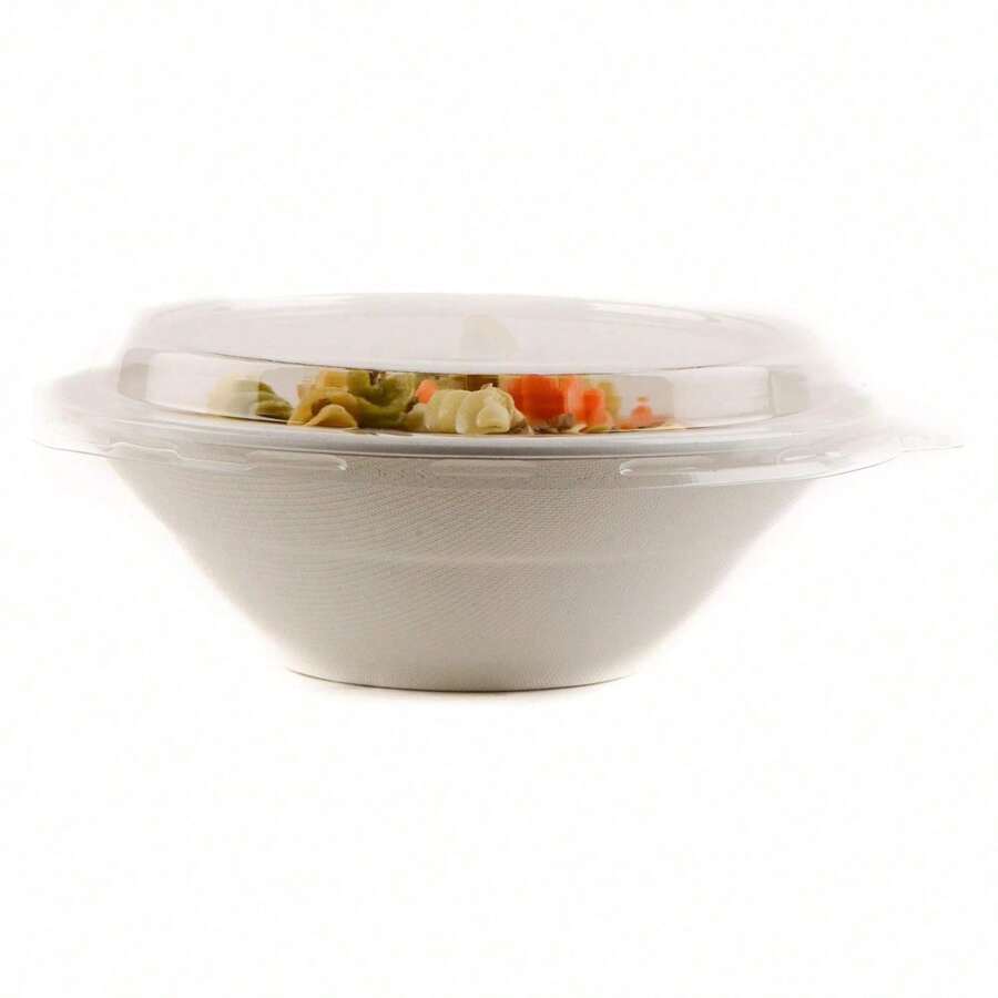 [50 PACK] 32oz Round Disposable Deep Bowls With Lids - Natural Sugarcane Bagasse, Bamboo Fibers, Sturdy Compostable,Friendly, , Paper Plastic Bowl Alternative,Tree Free - 彩色 - 查看 1