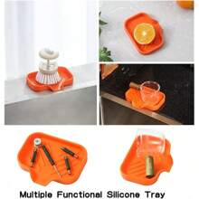 Silicone Bathroom Soap Dishes With Drain Spout-Bathroom And Kitchen Sink Organizer,Sponge Holder,Dish Soap Tray,Perfect For Dispenser,Scrubber,Bottle,Cup On Sink Or Counter-Coffee 4.9"*3.2" - 橘色 - 查看 5