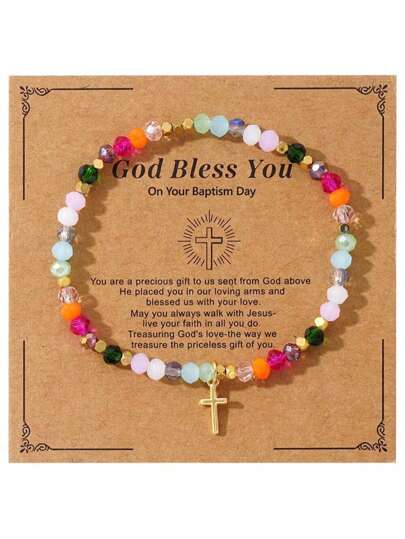 1 pieza Pulsera de cristal con forma de cruz y cuadrado de moda para mujeres