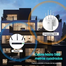 Amplificador de señal WiFi para el hogar, extensor de alcance WiFi mejorado, repetidor Wifi Amplificador Señal 300mbps,con 4 antenas externas de alta potencia, Gran cobertura, con WPS - Tipo de Enchufe A USA (110-127V) - Ver 9