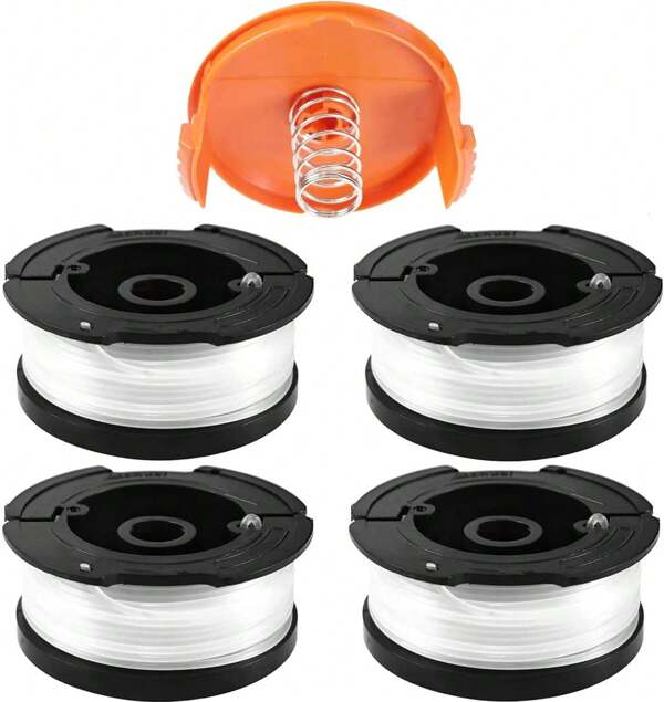 4 Stücke A6481 A6485 Fadenspule für Black Decker Rasentrimmer, Ersatzfadenspulen Ersatzspule Rasentrimmer mit 1 Kappe Feder für STC1820CM STC1820PC STC1820EPC STC1840EPC ST5530 ST1823 (4 + 1pcs)