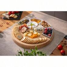 Cheese Board And Platter Set - Made From Acacia Wood - US Patented 13 Inch Cheese Cutting Board And Knife For Entertaining And Serving - 4 Knives And 4 Bowls