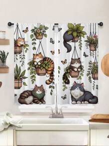 2 piezas de Cortinas de vano de puerta contemporáneas con estampado lindo de gato, sin agujeros, aptas para dormitorio, oficina, cocina, sala de estar, estudio, decoración del hogar - Multicolor - Ver 5