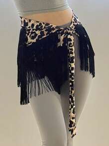 Falda con flecos para baile de mujer, falda envolvente con flecos sexy para bailes latinos como salsa, tango y baile de salón, minifalda con shorts - Multicolor - Ver 4