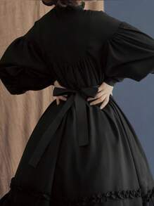 1pc Maid COS Dress, New Design Long Sleeve Loose Button Ruffle Lantern Sleeve Decor Lolita Dress, Suitable For Daily Wear, Knit Fabric Halloween - Multicolor - View 8