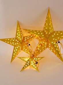 Linterna de papel con forma de estrella y luna LED, luz decorativa hueca 3D, decoración para el hogar en bodas/Navidad/fiestas de cumpleaños