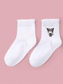 1/5 Pares de Meias Cano Médio Infantis da Sanrio, Meias Femininas de Cor Sólida e Padrão Fofo de Kuromi/Coração, Meias Respiráveis, Macias e Absorventes de Umidade com Personagens Cartoon, Adequadas para Estudantes Voltando à Escola, Férias, Festas, Esportes ao Ar Livre, Escola, Presentes e Uso Diário