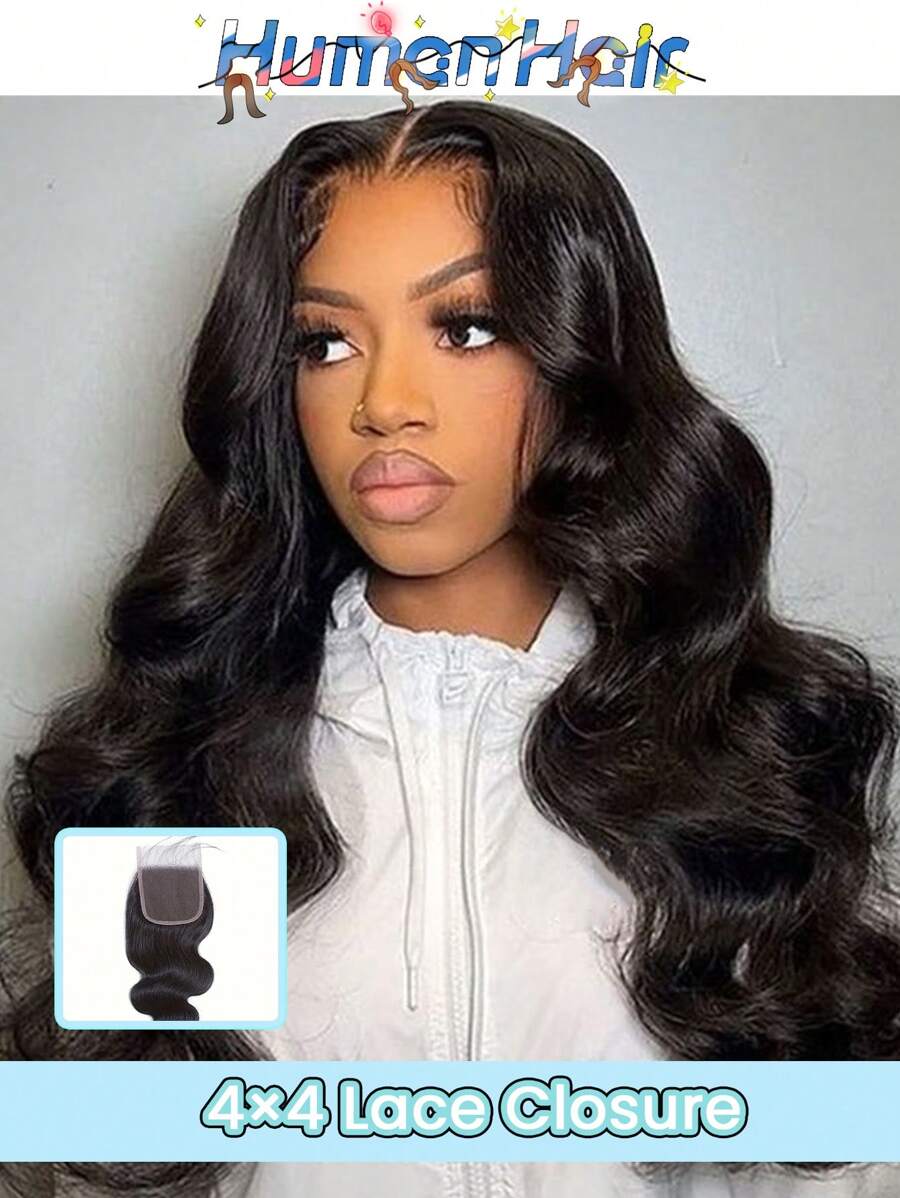 Body Wave Closure 4x4 Free Part Closure Brazilian Human Hair Closure Body Wave Lace Top Closure Human Hair Body Wave Transparent Lace Closures With Baby Hair Natural Black Color - Natural Black - View 1