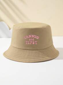 1 chiếc Mũ xô thêu 'TANNED' dành cho nữ, Mũ xô thể thao ngoài trời, du lịch, bãi biển, Mũ chống nắng thời trang đa năng thoáng khí - A - Xem 5