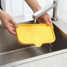 Silicone Bathroom Soap Dishes With Drain Spout-Bathroom And Kitchen Sink Organizer,Sponge Holder,Dish Soap Tray,Perfect For Dispenser,Scrubber,Bottle,Cup On Sink Or Counter-Coffee 4.9"*3.2" - 黃色 - 查看 7