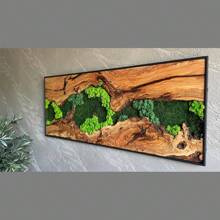 大型苔藓和木质帆布墙面艺术 - 质朴的绿色装饰海报，天然木纹与充满活力的苔藓景观，无框现代家居装饰，适用于客厅、卧室或厨房，客厅装饰 - 彩色 - 查看 2