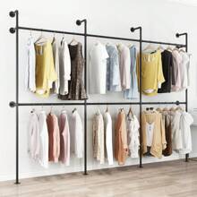 Industrial Pipe Clothing Rack Wall Mounted, Clothes Racks With Double Hanging Rods For Closet Storage Garment Rack For Home Boutique - Black - View 5