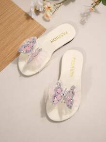 New Transparent Butterfly Decor White Slide Sandals, & Versatile Flat Slip-On Suitable For Parties And Daily Outfits, Suitable For Teenagers - White - View 6