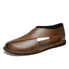 Style Breathable Comfortable Leather Slides - Brown - View 4