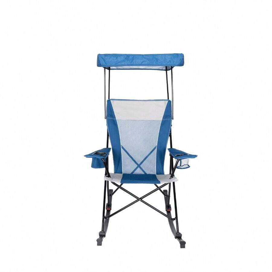 Mesh Tension Rocking Camp Chair With Canopy Blue And Grey Detachable Rockers Adult