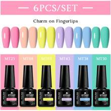 Mtssii Juego de 6 esmaltes de uñas en gel de unicolor de 7 ml, colores primavera-verano, glitter, negro, blanco, rojo, resistente a remojo, UV, semi-permanente, suministros para uñas