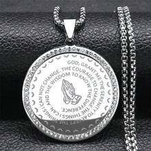 Bible Lords English Serenity Prayer Hand Pendant Necklace For Women Men Stainless Steel Blessing Chain Jewelry - Necklace - View 2