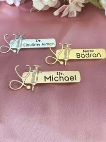 Customized Women Nurses & Doctors Name Badge Brooch, Stainless Steel Personalized Nurse Pin Gift For Nurses & Doctors - Style 1 - View 2