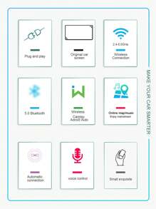 XUDA 新款二合一迷你适配器无线 Carplay 和 Android Auto 适用于 99% 原装有线 Carplay/Android Auto 汽车，有线转无线稳定传输兼容 IOS 10+/Android 11+，USB/USB-C