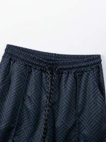 2 piezas Conjunto de polo de manga corta con cremallera y pantalones cortos de deporte de verano con estampado completo para hombre, conjunto de ropa casual de moda y uso urbano - Azul Marino - Ver 7