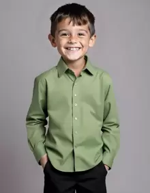 Children's White Long Sleeve Button Down Shirt Premium Line - Green - View 1