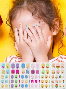 6 张（108 件）包装花朵图案可爱蝴蝶结设计卡通美甲贴纸，粉色兔子儿童指甲贴纸适用于儿童指甲装饰/儿童礼物