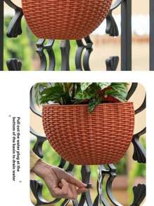 1个人造藤壁挂式半圆形花盆，带挂钩，非常适合室内悬挂，水培花盆家居装饰户外阳台壁挂 - 彩色 - 查看 5