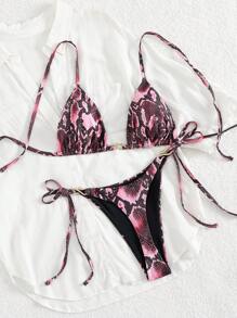 2025 New Arrival Spring/Summer Fuchsia Snakeskin Print Sexy Bikini Set - Multicolor - View 1