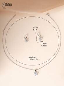 Hihho 3 pièces/set collier pendentif fleur et boucles d'oreilles en acier inoxydable, avec zircone cubique brillants incrustés. Bijoux pour femmes, disponibles en or et argent. Meilleur cadeau