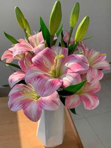 5pcs/3pcs/2pcs/1pc (Pink/Beige/Blue/Green) 37cm/14.57inch Artificial Lily Flowers, Long Stem Artificial Stargazer Lilies With Full Bloom Lily & Tiger Bouquets For Home, Hotel, Wedding Decoration, Bridal Backdrop, Bouquets, Corsages, Wedding Arch, Party Decor - Multicolor - View 9