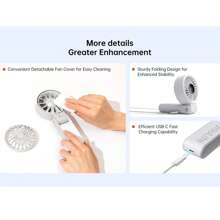 JISULIFE Ventilatore portatile JISULIFE Life7 - Massima flessibilità: motore ad alta potenza, display LED, ricaricabile 3600mAh, 5 velocità, design pieghevole, 3 in 1 portatile per mano/scrivania/collo, ideale per viaggi, regalo per le donne