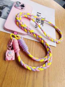 3-Strand Braided Phone Lanyard, Women Long Diagonal Hanging Neck Strap, Nylon Outdoor Travel Anti-Lost Cord With Random Color Metal Clasp Gifts For Mother, Family, Friends, Birthday, Holiday Phone Charm, Phone Chain - Multicolor - View 6