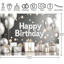 1 Silver Birthday Party Background Banner, Sparkling Balloons, Gifts, Multifunctional New Background Hanging Cloth, Birthday Party Decoration Supplies, Holiday Celebrations, Women's Singles Parties, Bedroom And Living Room Wall Decorations, Photography Background Decoration, No Power Required