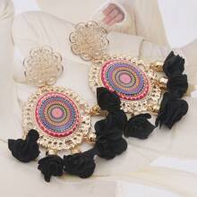 1 Pair Bohemian Romantic Floral Statement Earrings Women's Elegant Vintage Pattern Large Hoops For Holiday Fashion Jewelry
