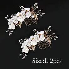 2/3/4 piezas Pasador de pelo con flores y perlas de imitación para mujer, y 1 peineta para bodas, fiestas, tocados estilo bohemio