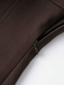 Top camisero con lazo decorativo, unicolor de estilo minimalista y de moda, adecuado para el verano - Marrón - Ver 6