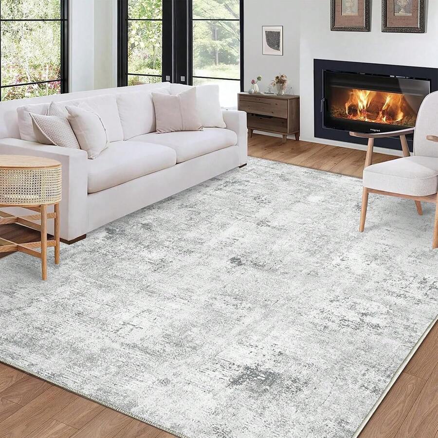 Grey Washable Rugs Living Room Area Rugs Grey Modern Abstract Rugs Large Non Slip Carpet Short Pile Rugs For Bedroom Dining Room Kitchen Soft Faux Wool Rugs (80x150cm,120x170cm,200x300cm)