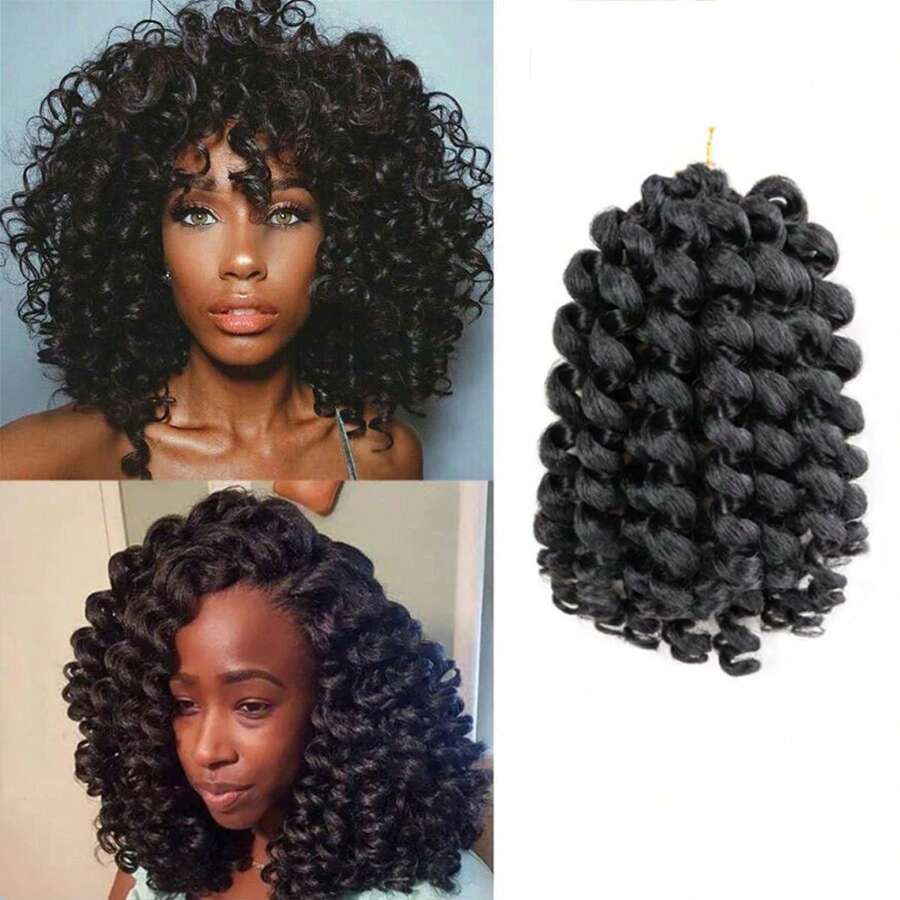 1 pieza 20 raíces Trenzas de cabello sintético Ombre Jumpy Wand Curl de 8 pulgadas, rizado corto y rizado grande, trenzas jamaicanas con giro previo, extensiones de cabello trenzado rizado corto tipo bob para mujeres (Negro, 1/3/5 piezas)