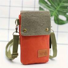 Solid Color Canvas 3 Layer Crossbody Cell Phone Bag Simple Cloth Women's Bag Fashion Satchel Shoulder Coin Purse