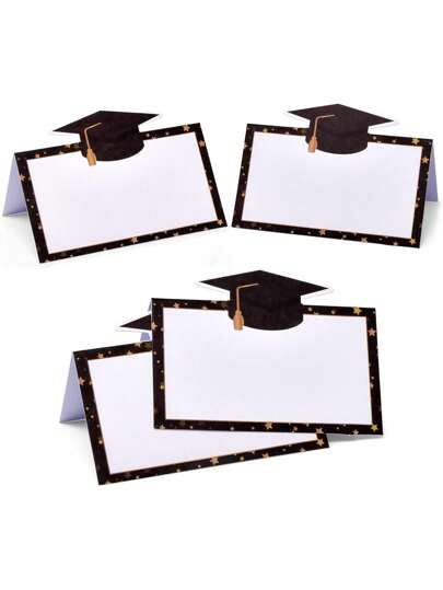 25/50 张带金色星形边框的毕业座位卡 - 优雅的黑色帽子和文凭设计，适合毕业派对座位、难忘的纪念品、活动座位卡 | 节日派对装饰 | 装饰性毕业帽、毕业派对装饰品