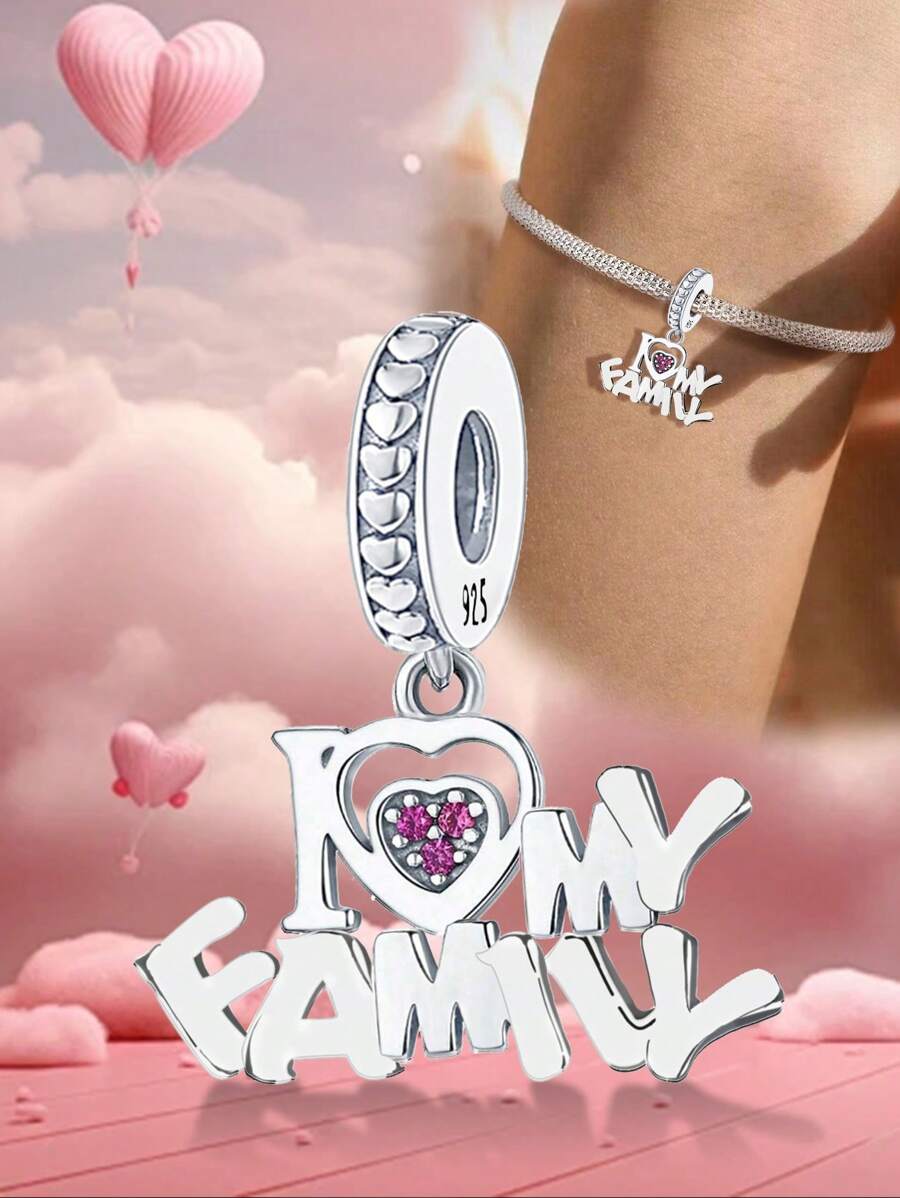 1 Pieza Cuenta de plata de ley 925 con diseño a la moda "I Love My Letters" para pulseras, brazaletes DIY, joyas, regalo para novia, fina joyería de damas, San Valentín - Plateado - Ver 1